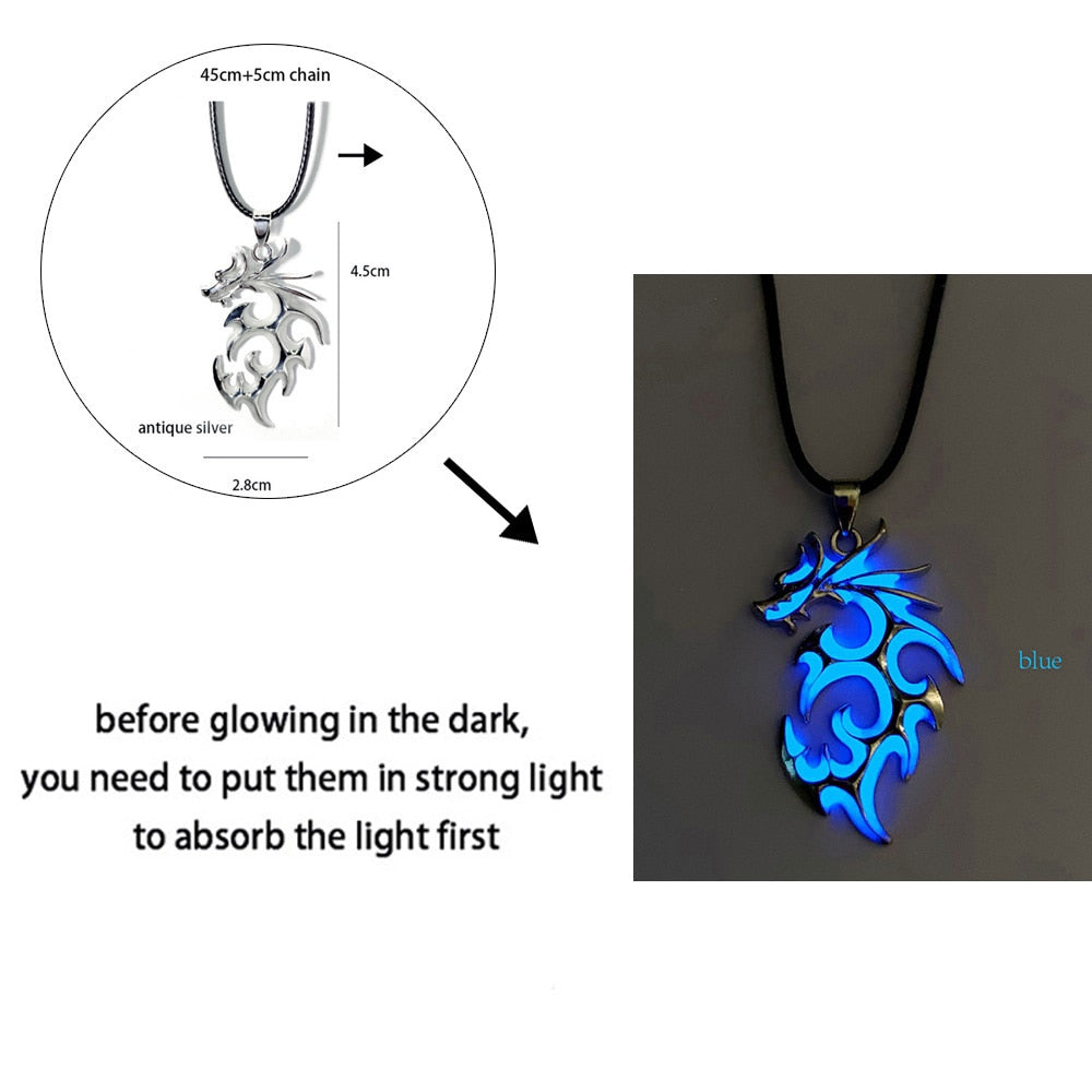 Collana drago luminoso Fluorescenza notturna incandescente Collana placcata argento che si illumina al buio