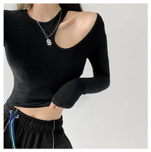 Hollow T-shirt Women Fashion Slim Y2K Cropped Tops Off Shoulder Long Sleeve Tees Woman