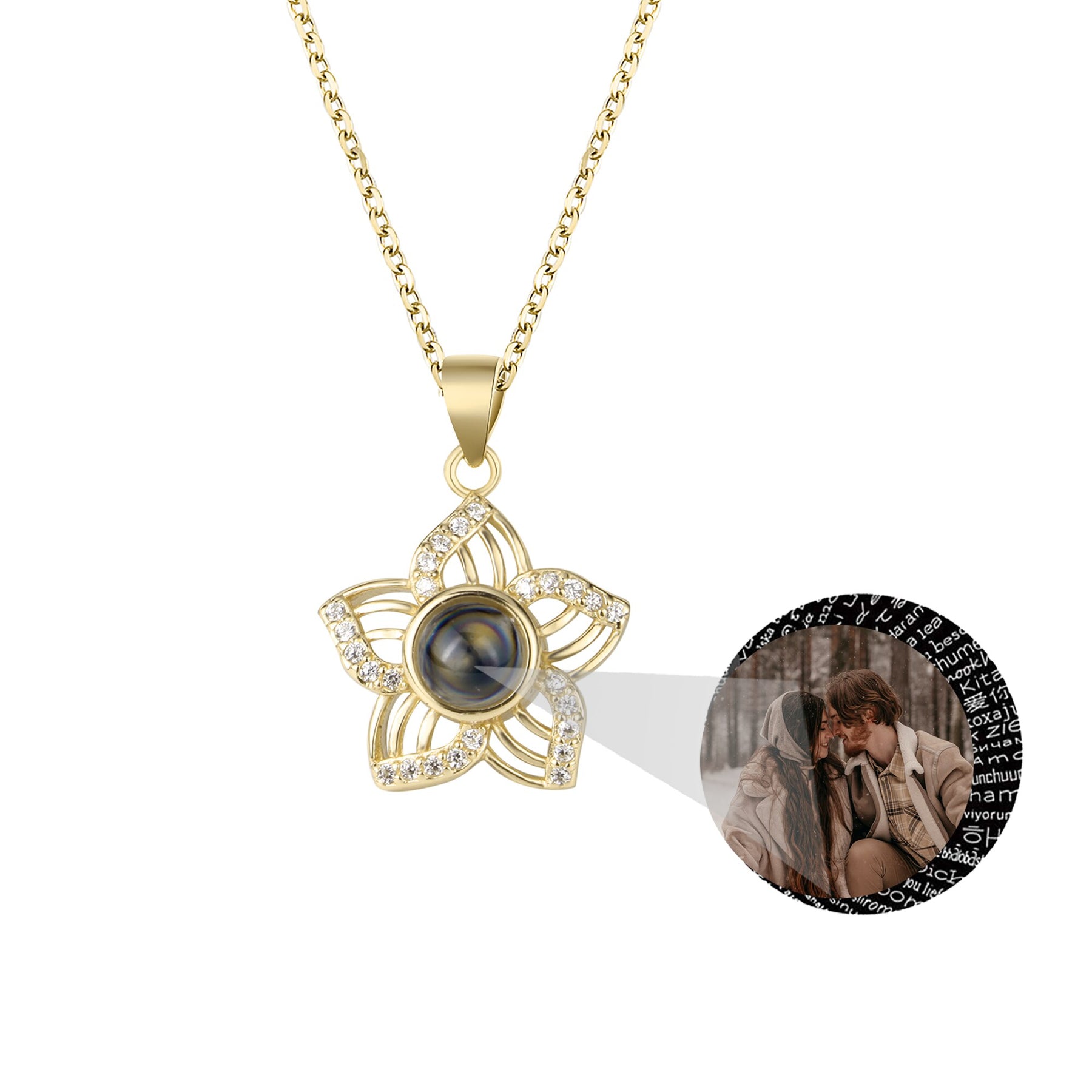 Customized Crystal Flower Photo Projection Pendant Necklace Personalized