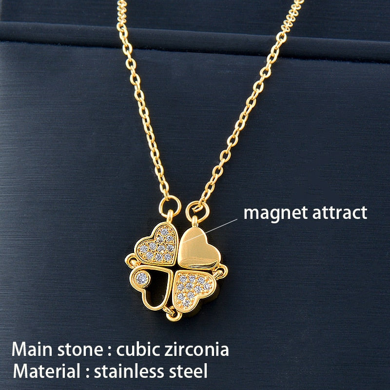 Trendy Flower Magnetic Attract Together Pendant Necklace