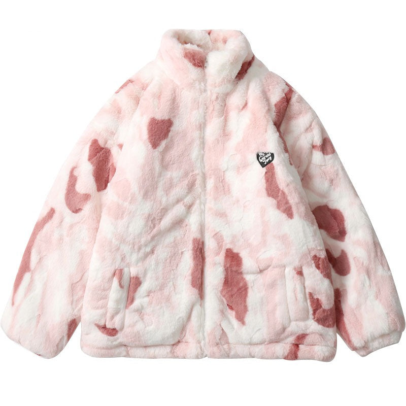 Parkas Winterjacke Streetwear Tie Dye Fuzzy Fluffy Thicken Warm Padded Coats