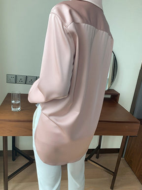 Camicie monopetto larghe in raso da donna Top Primavera Estate Bluse