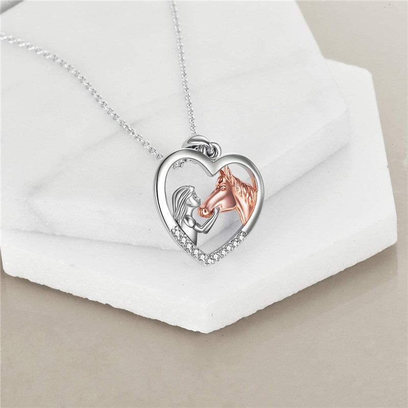 Collana con ciondolo a forma di cavallo in stile 5 ragazze in argento sterling con regalo a cavallo per donne figlie