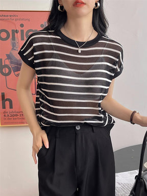 Hollow T-shirt Chain Women Summer New Solid Color Short Sleeve Knitted Tops Female 2022