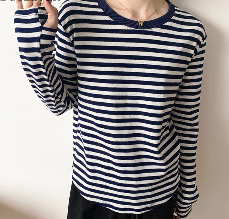 Casual O-neck Women Striped T-shirts  Spring Summer Short Sleeve Loose Female Tops