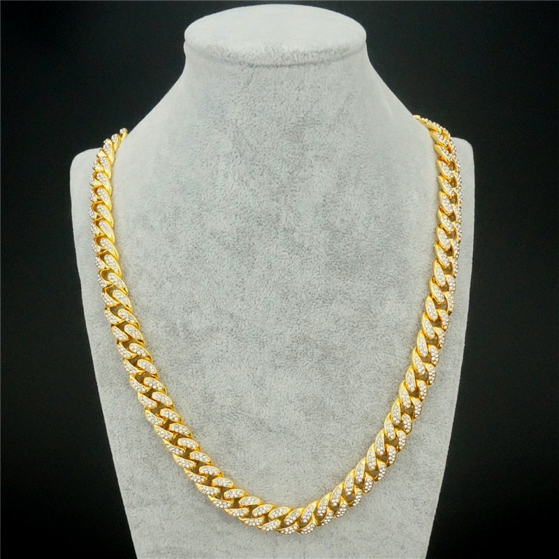 13MM AAA Rhinestone Iced Out Miami Cuban Link Chain Hip Hop Necklace