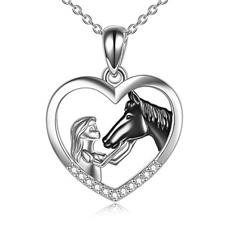 Collana con ciondolo a forma di cavallo in stile 5 ragazze in argento sterling con regalo a cavallo per donne figlie