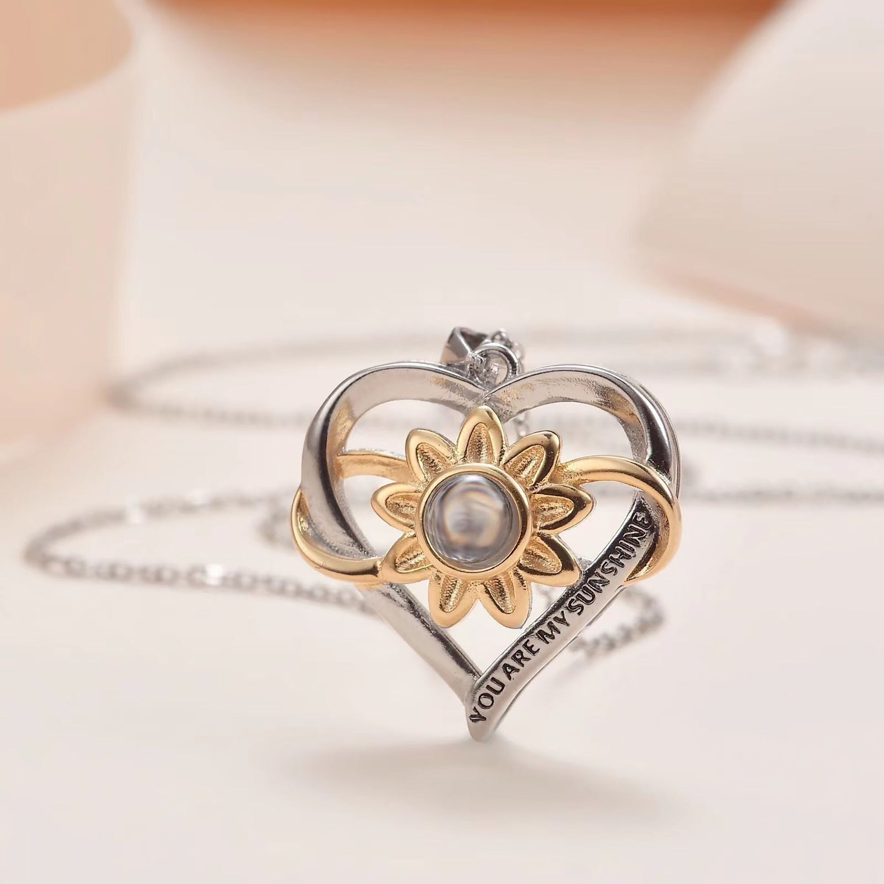 Customized photo of sunflower love Projection Necklace 100 Languages Pendant Jewelry