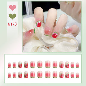 24Pcs/Box Charming Pink Flame Short Fake Nails press on Square Head Full Cover Detachable