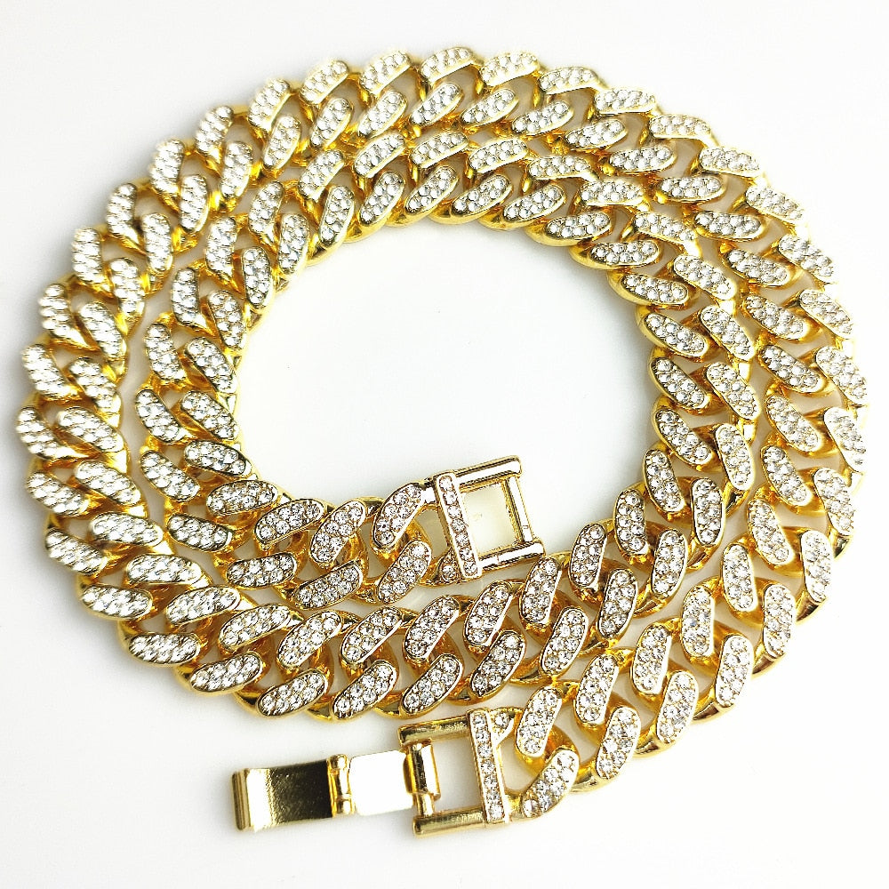 13MM AAA Rhinestone Iced Out Miami Cuban Link Chain Hip Hop Necklace