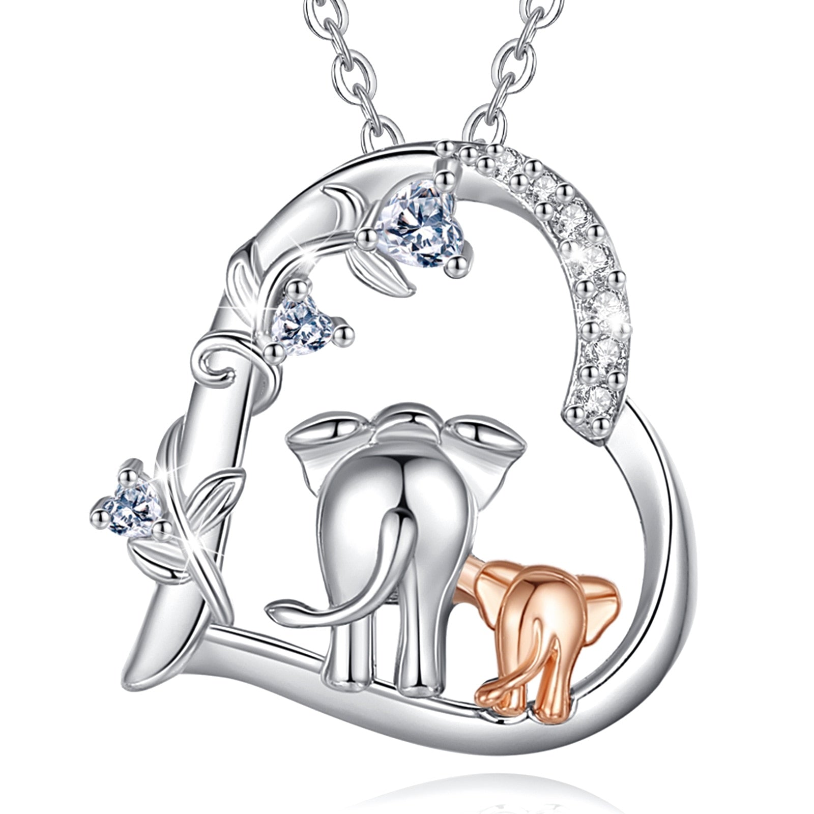 Elephant Mother and Son Necklace Heart Shape Crystal Jewelry Mother's Day Gift