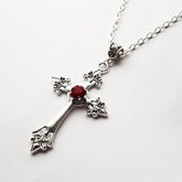 Large Detailed Cross Drill Pendant Necklace Silver Color Tone Gothic Punk Jewellery