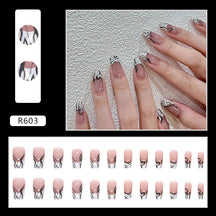 24Pcs/Box Charming Pink Flame Short Fake Nails press on Square Head Full Cover Detachable