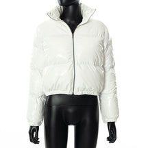 Faux PU Leather Y2K Bubble Puffer Winter Warm Jacket Women Long Sleeve Coats