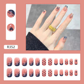 24Pcs/Box Charming Pink Flame Short Fake Nails press on Square Head Full Cover Detachable