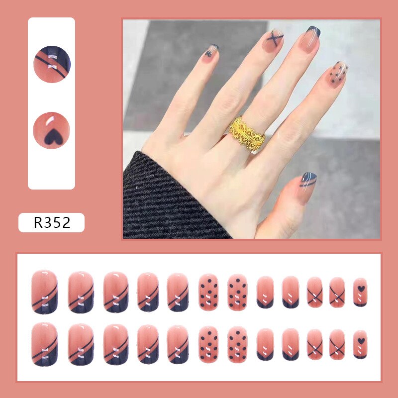 24Pcs/Box Charming Pink Flame Short Fake Nails press on Square Head Full Cover Detachable