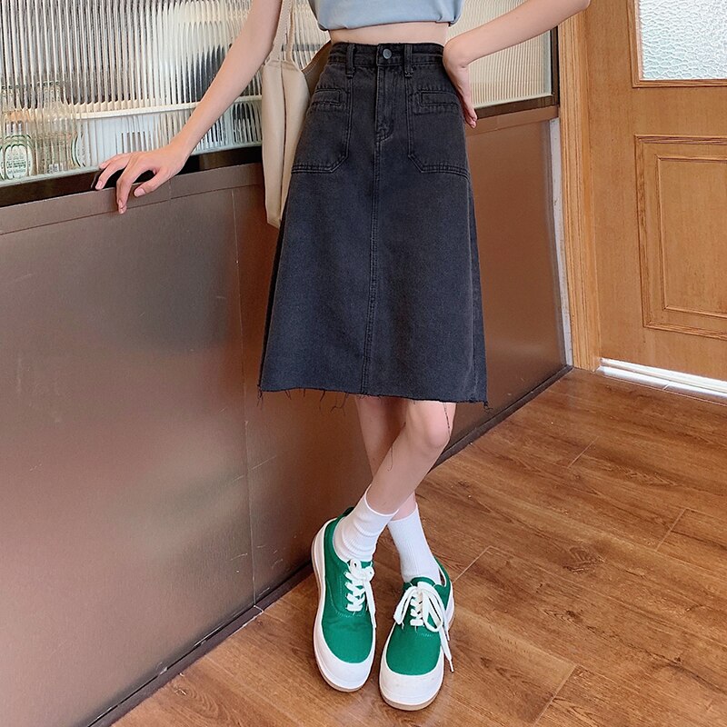 Spring Summer High Waist Denim Skirts Women Casual A-line Zipper Jeans