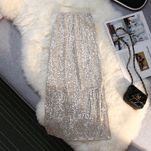 Sequin Long Skirt Women Summer High Waist Elastic Wraps Skirts Female Fashion Elegant