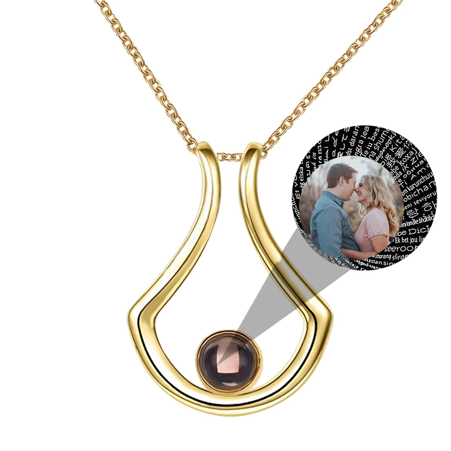 Custom Geometric Bracket Curved Projection Necklace Personalized Color Photo