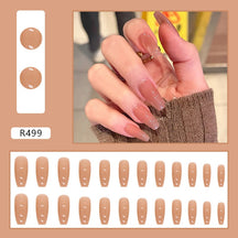 24Pcs/Box Charming Pink Flame Short Fake Nails press on Square Head Full Cover Detachable