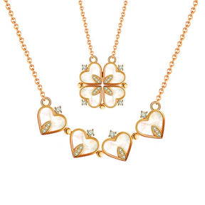 Magnetic Folding Heart Shaped Four Leaf Clover Pendant Necklace