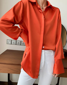 Loose Single-breasted Female Satin Shirts Tops Spring Summer Blusas