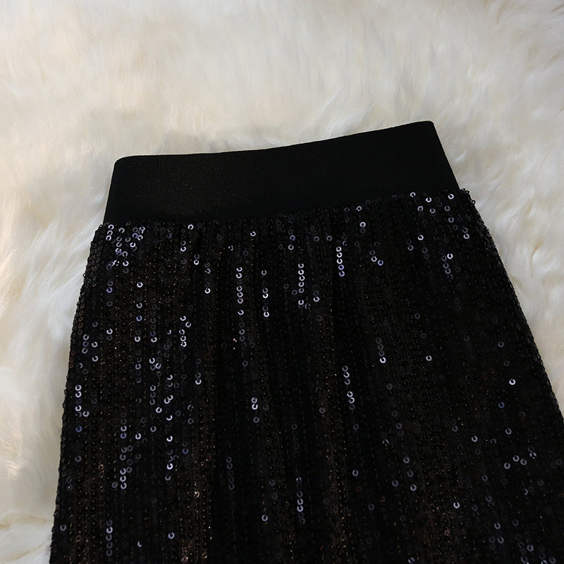 Sequin Long Skirt Women Summer High Waist Elastic Wraps Skirts Female Fashion Elegant