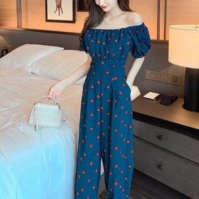 Jumpsuit Summer 2022 Long Overalls Wide Leg Pants for Women Polka Dot Rompers