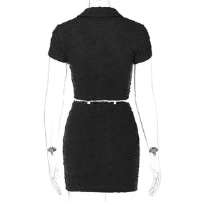 2 Piece Set Short Sleeve Crop Top Shirts Blouse Mini Skirt Suit