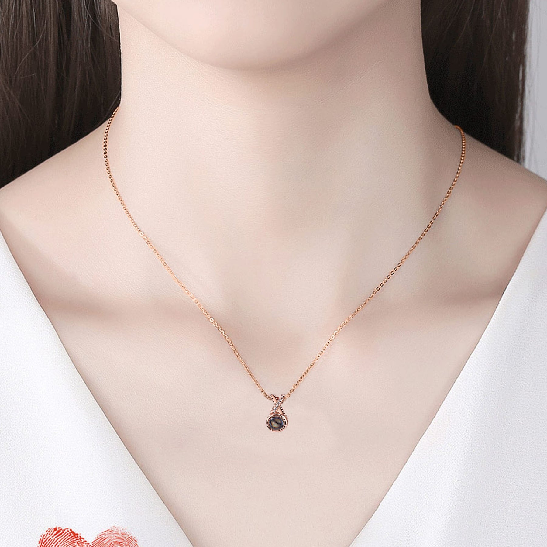 X-letter Projection Necklace With Customizable PhotosSilver 925 Necklace