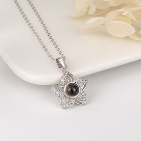 Customized Crystal Flower Photo Projection Pendant Necklace Personalized