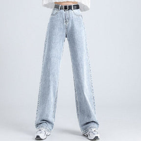 Spring Women Long Jeans Trousers Wide Leg Ladies Floor-Length Pants