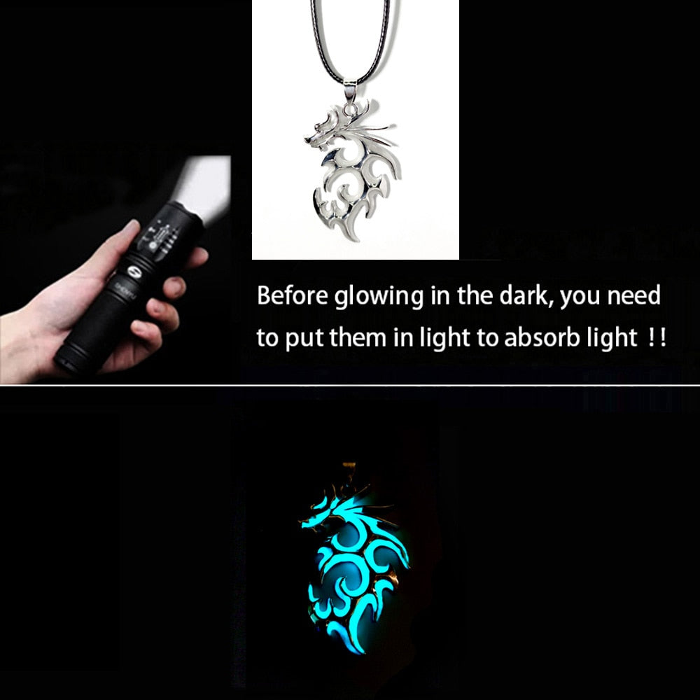 Collana drago luminoso Fluorescenza notturna incandescente Collana placcata argento che si illumina al buio