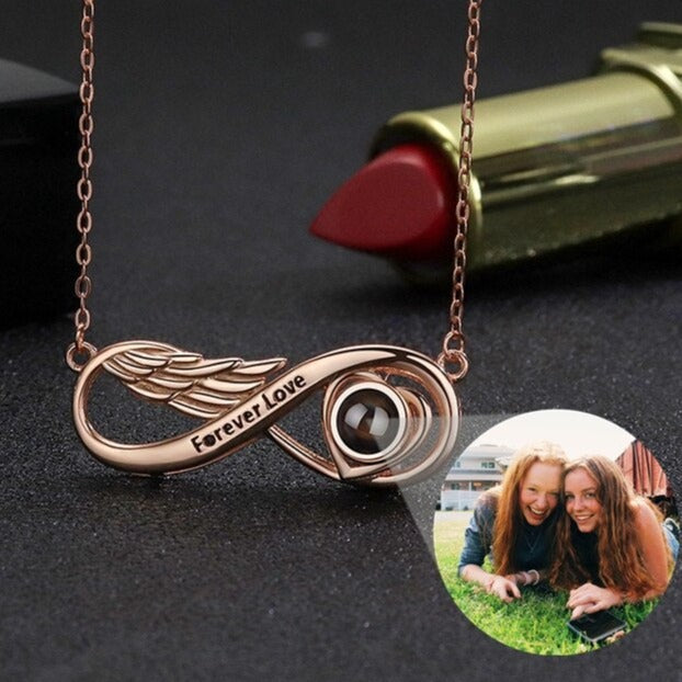 Gepersonaliseerde projectiefotoketting, ketting met oneindigheidshanger, verjaardagscadeau