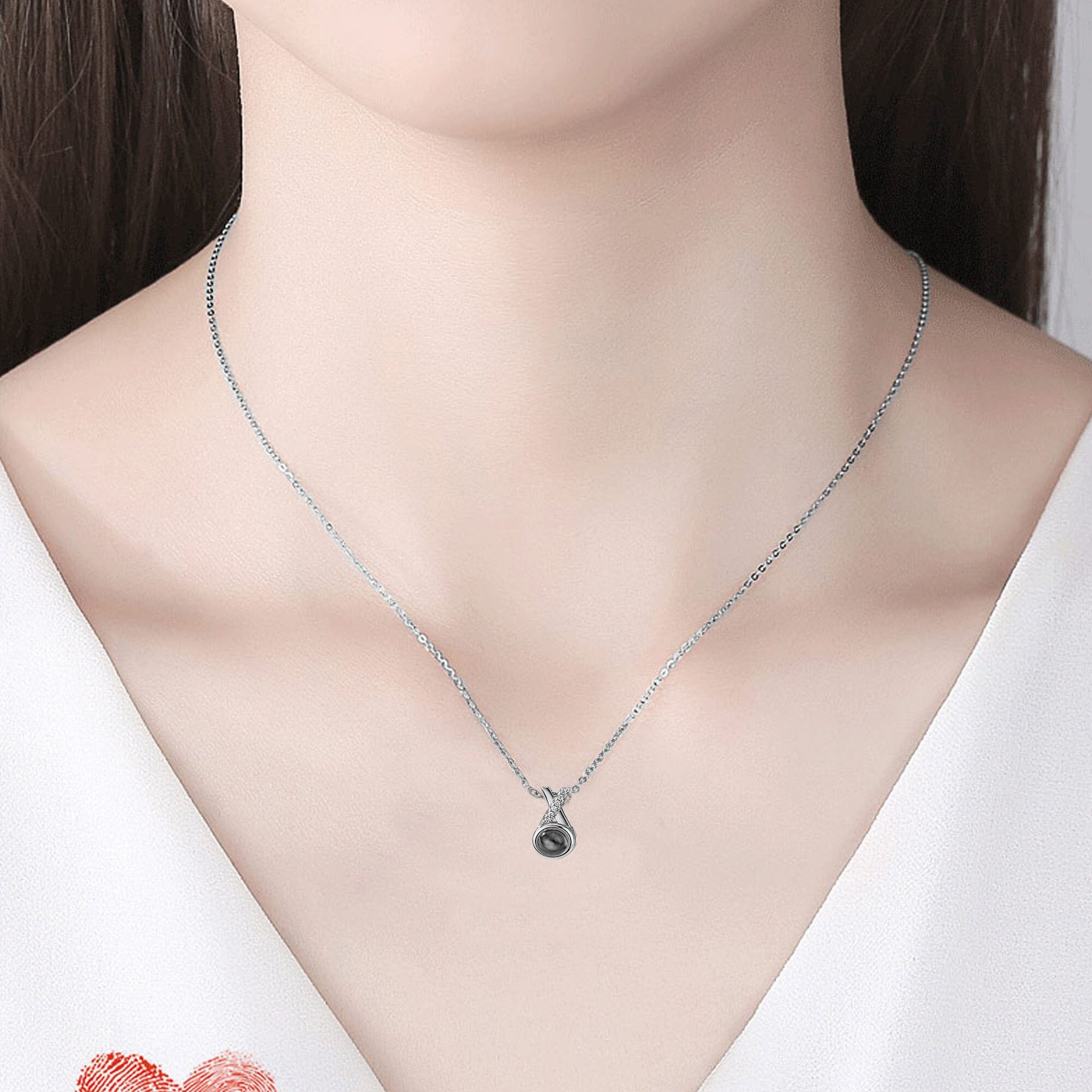 X-letter Projection Necklace With Customizable PhotosSilver 925 Necklace