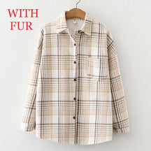 Velvet Thicken Plaid Shirts Blouses Autumn Winter Warm Shirts