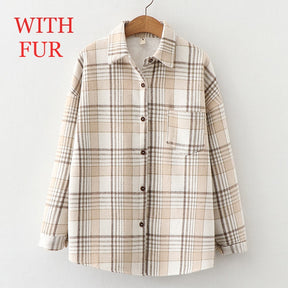 Velvet Thicken Plaid Shirts Blouses Autumn Winter Warm Shirts