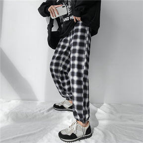 Plaid Pants Women High Waist Drawstring Loose Straight Baggy Pants 2022 Spring and Summer