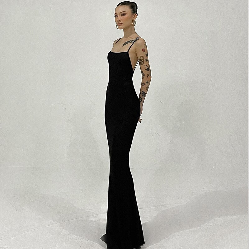 Slip senza maniche Backless See Through Maxi Dress Sexy Skinny Streetwear