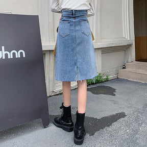 Spring Summer High Waist Denim Skirts Women Casual A-line Zipper Jeans