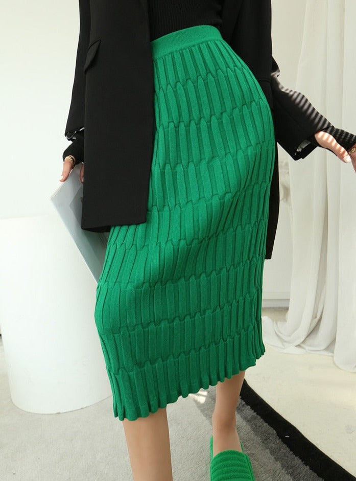 Wrapped Knitted Skirts Pencil Skirt Women Slim Fit Zipper Mid-Calf Skirt