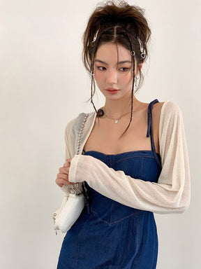 Summer Women Sexy Slip Denim Dress Strapless Lace-up High Waist Dress