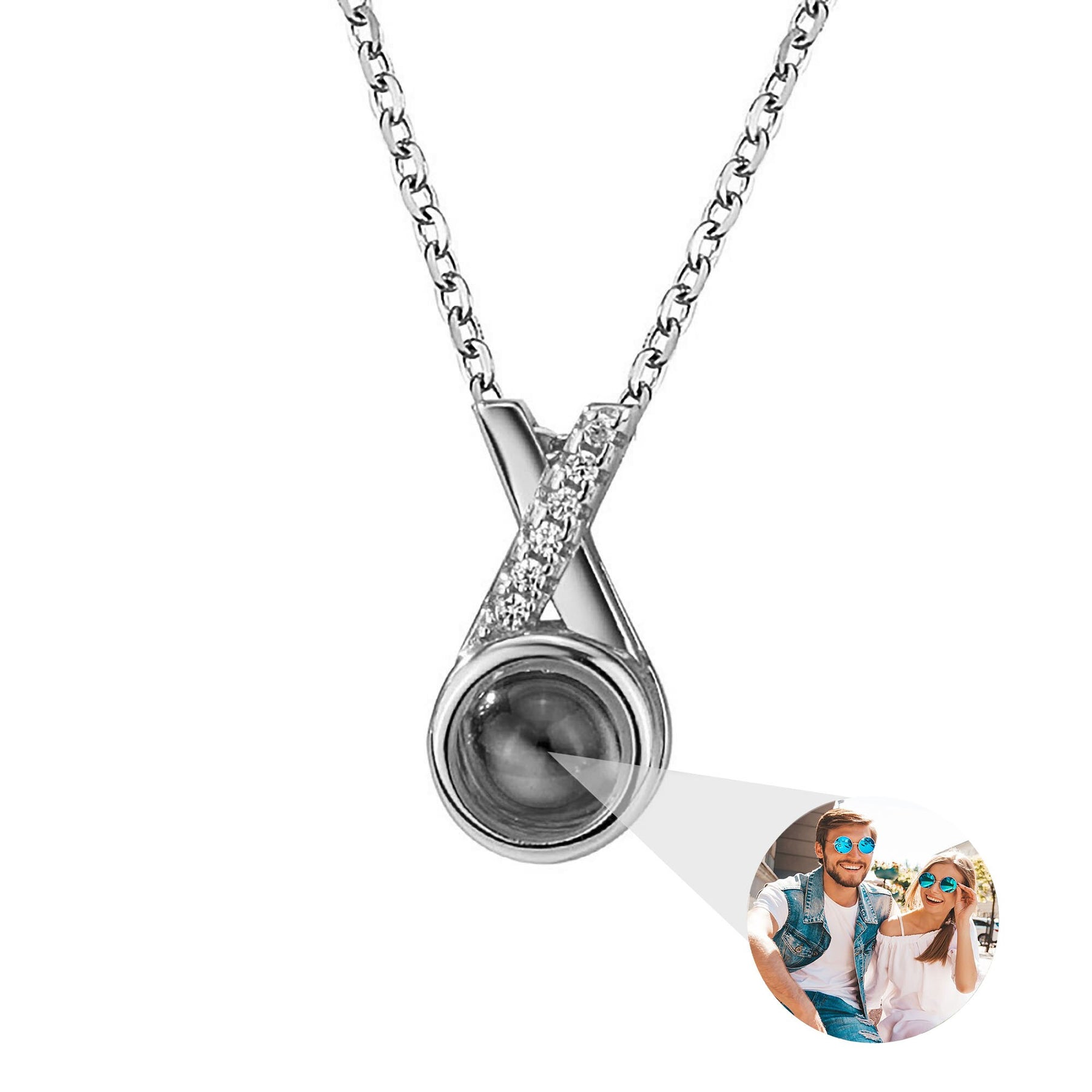 X-letter Projection Necklace With Customizable PhotosSilver 925 Necklace