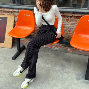 Striped Baggy Pants Women New High Waist Loose Straight Wide Leg Pants Female 2022 Summer