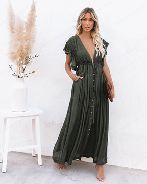 Maxi abito da spiaggia estivo da donna Boho lungo bikini copre abiti casual con scollo a V a vita alta