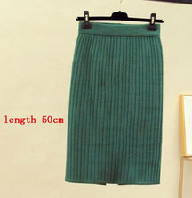 High Waist Women Knitted Skirt Spring Autumn Fashion Rib Skirt Elegant Midi Skirt