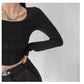 Fishbone Pattern Women's Long Sleeve T-shirt High Waist Slim Square Collar Tops Woman