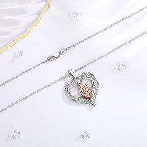 Collana di famiglia in oro rosa Ciondolo a cuore in cristallo pavimentato Gioielli da donna pregiati per il regalo della festa della mamma