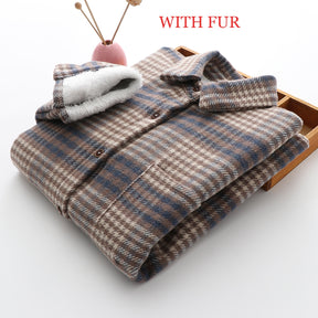 Velvet Thicken Plaid Shirts Blouses Autumn Winter Warm Shirts