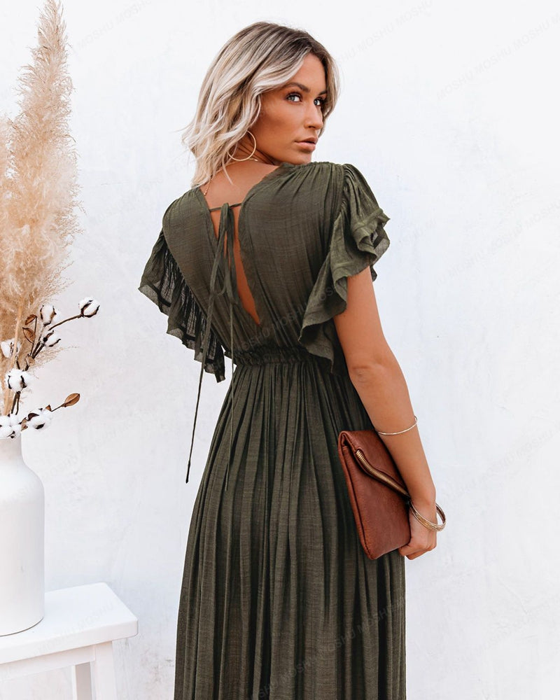 Summer Beach Maxi Dress Women Boho Long Bikini Cover Up High Waist Casual V-Neck Dresses